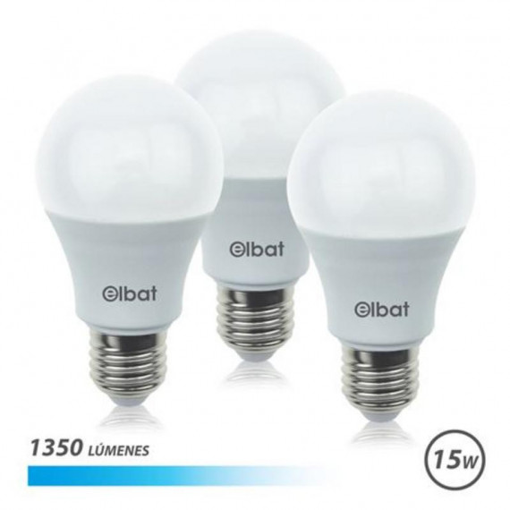 Pack 3 Bombillas LED Elbat A60 de 15W, 1350LM, E27, Luz Fría