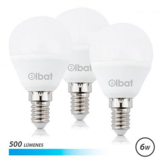 Pack de 3 Bombillas LED Elbat G45 E14, 6W, 500 Lúmenes, Luz Fría