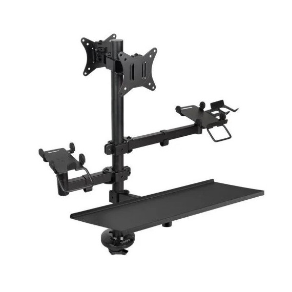 Soporte de Mesa TOOQ Monitor + Impresora + Terminal + Bandeja Teclado 17-32 2 Brazos Black