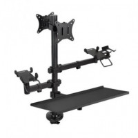 Soporte de Mesa TOOQ Monitor + Impresora + Terminal + Bandeja Teclado 17-32 2 Brazos Black