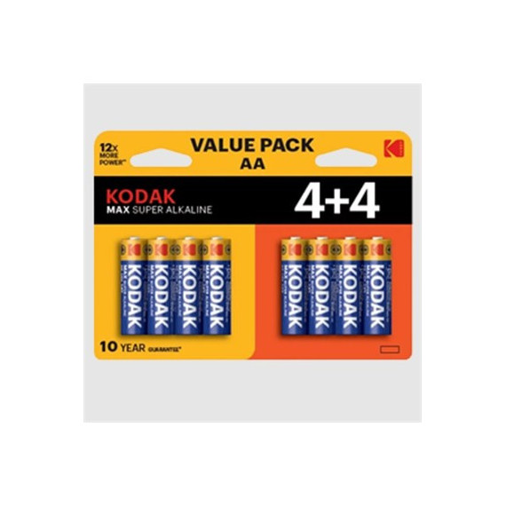 KODAK Pack 4+4 Pilas Alcalinas AA Max
