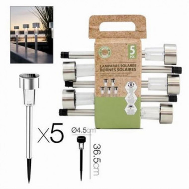 Pack 5 L&aacute;mparas Solares LED Cromadas para Jard&iacute;n 4.5x36.5 cm