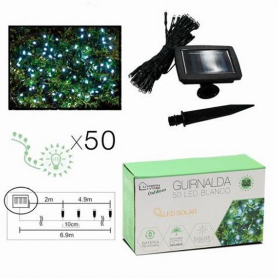 Guirnalda Solar de 50 LED Blancos - 6.9 Metros con Batería Recargable