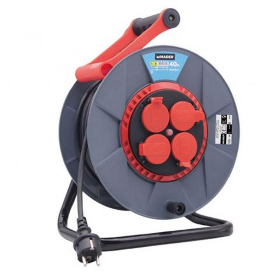 Enrollador de Cable Mader 40M (3x2.5mm) con 4 Tomas y Seguridad Térmica