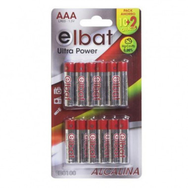 Pack 12 Unidades Pilas Alcalinas Elbat LR03/AAA