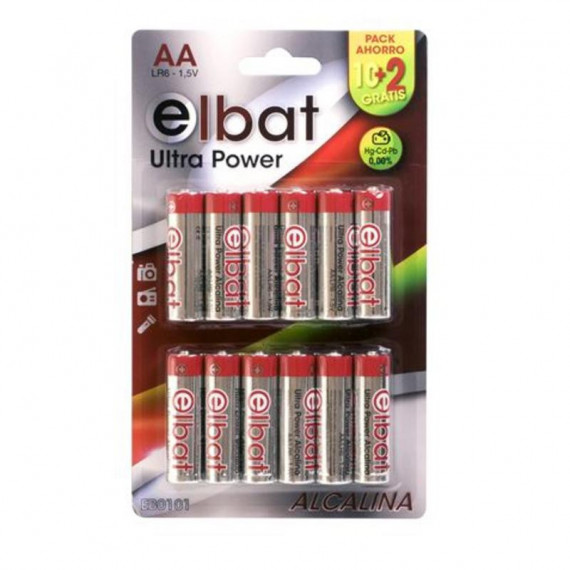 Pack de 12 Unidades Pilas Alcalinas Elbat LR6/AA