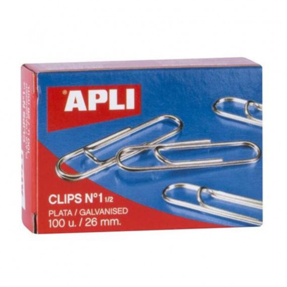 Clips Plateados APLI Nº1 y 1/2 (26 mm) - Caja de 100 Unidades