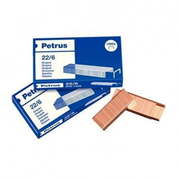 Pack 4 Cajas de Grapas PETRUS 22/6 Cobre (1000 Unidades por Caja)
