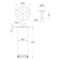 Pata Cromado Mate - Ř50 X 150 Mm - Modelo 5