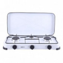 Cocina de Gas Muvip con 3 Quemadores y Tapa Protectora Blanca