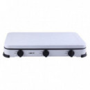 Cocina de Gas Muvip con 3 Quemadores y Tapa Protectora Blanca