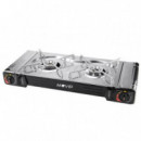 Cocina de Gas Portátil Muvip con 2 Fuegos, Plancha y Maletín de Transporte