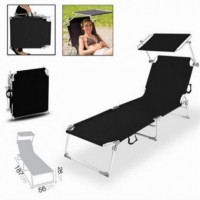 Tumbona de Playa Plegable con Parasol Negra Urban Living