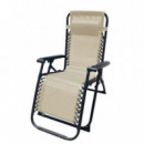 Tumbona Plegable de Acero Beige con Cojín Cervical