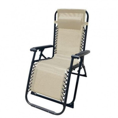 Tumbona Plegable de Acero Beige con Coj&iacute;n Cervical