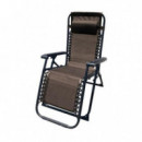 Tumbona Plegable de Acero Marrón con Cojín Cervical