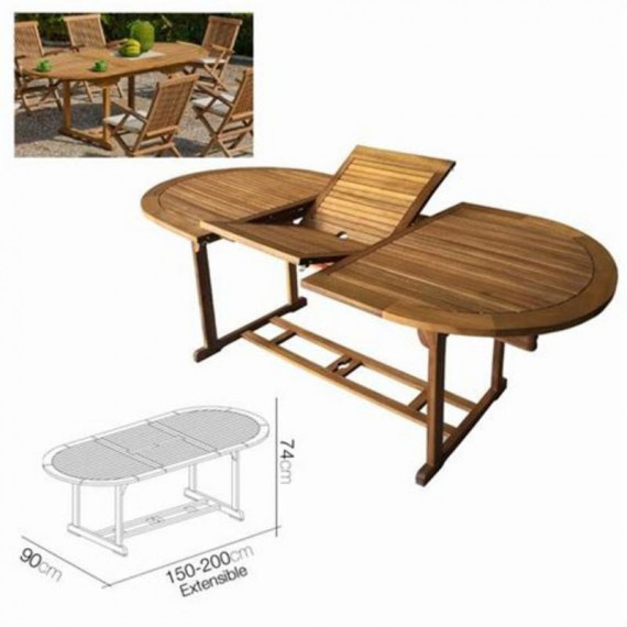 Mesa de Jardín Ovalada Extensible Urban Living de Madera de Eucalipto (150-200 cm)