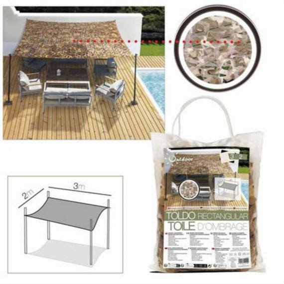 Toldo Rectangular Urban Living Efecto Camuflaje Protección UV 2x3m