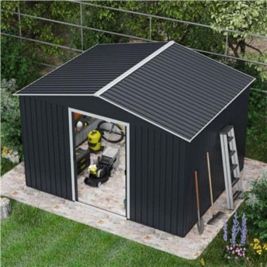 Caseta de Metal Sungarden con Puertas Correderas 304.5x243x214.5 cm Antracita (7.4 m&sup2;)