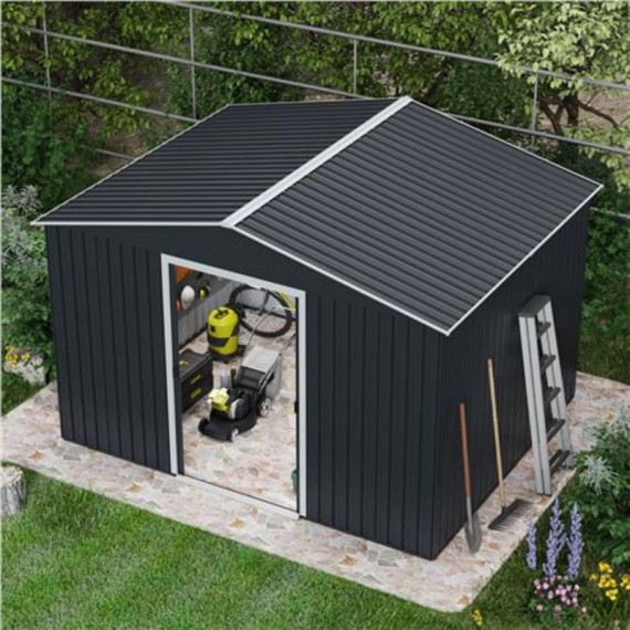 Caseta de Metal Sungarden con Puertas Correderas 304.5x243x214.5 cm Antracita (7.4 m²)