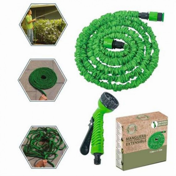 Manguera Extensible con Pistola 7.5m Verde