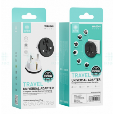 Adaptador de Viaje Universal IKREA Est&aacute;ndar Europeo 2500W Max WA0348
