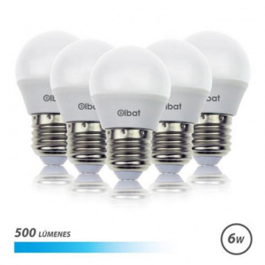 Pack de 5 Bombillas LED Elbat G45 E27 6W 500LM Luz Fr&iacute;a 6500K