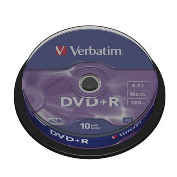 Tarrina 10 Unidades DVD+R Verbatim 16X con Tecnología Advanced AZO