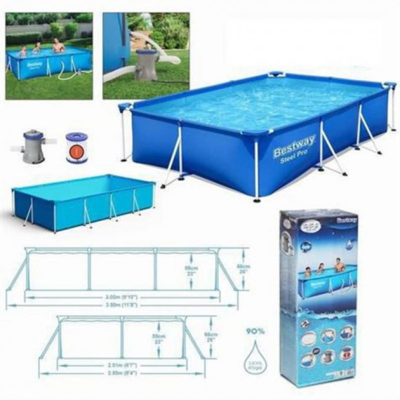 Piscina Rectangular Bestway Steel Pro con Bomba de Filtrado 300x201x66 cm