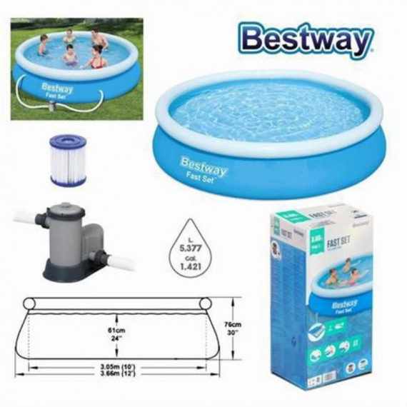 Piscina Hinchable Bestway Fast Set con Bomba y Filtro 366x76 cm