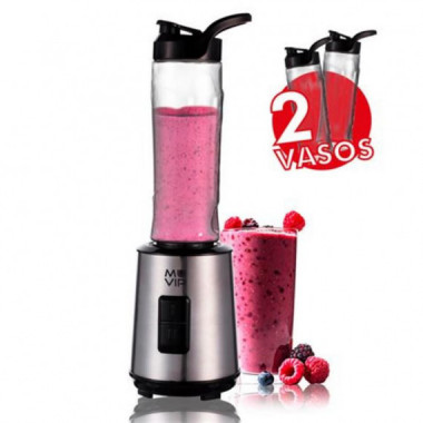 Muvip Batidora Smoothie de Vaso 300W Inoxidable con 2 Vasos de 600ml