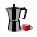 Cafetera Italiana Muvip 1 Taza de Aluminio Negro Mate Antiadherente