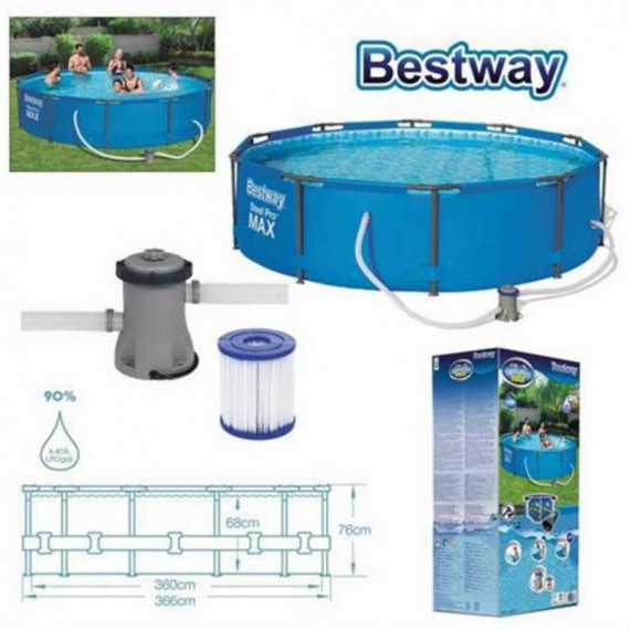 Piscina Circular Bestway Steel Pro MAX Mosaico con Bomba de Filtro, 366x76 cm