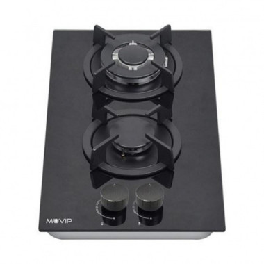 Placa de Cocina a Gas Muvip MGC-2F para Encastrar, 2 Fuegos Cristal Negro