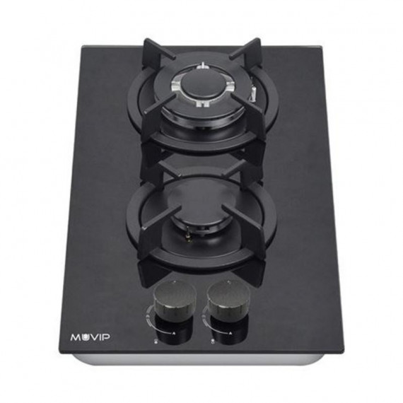 Placa de Cocina a Gas Muvip MGC-2F para Encastrar, 2 Fuegos Cristal Negro