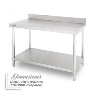 Mesa de Trabajo Acero Inoxidable 180x70x85cm con Respaldo Chef Pro CF0138