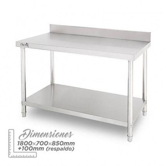 Mesa de Trabajo Acero Inoxidable 180x70x85cm con Respaldo Chef Pro CF0138