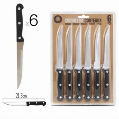 Pack 6 Cuchillos de Mesa con Mango de Madera 21.3cm