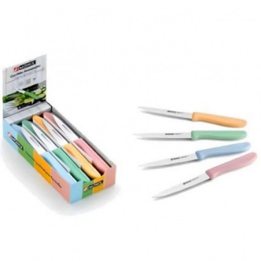 Paquete Expositor de 24 Cuchillos Tomateros Monix con Sierra, Colores Surtidos