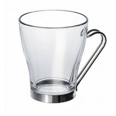 Taza de T&eacute; o Caf&eacute; de Cristal con Asa de Acero Inoxidable, 245 ml