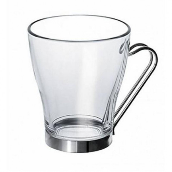 Taza de Té o Café de Cristal con Asa de Acero Inoxidable, 245 ml