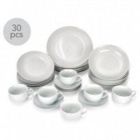 Vajilla HAIZEA de Porcelana Redonda Blanca - 30 Piezas