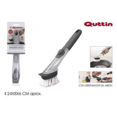 Cepillo Limpiador de Vajilla con Dispensador de Jab&oacute;n Quttin