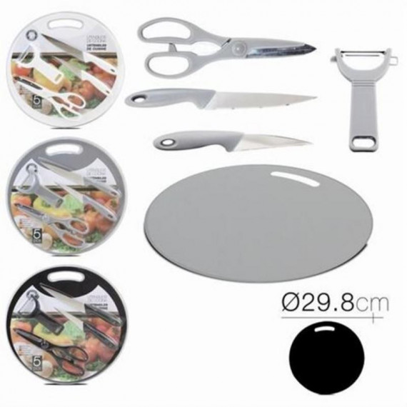 Set de Cocina Urban Living: Tijeras, Pelador, 2 Cuchillos y Tabla de Corte Circular