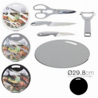 Set de Cocina Urban Living: Tijeras, Pelador, 2 Cuchillos y Tabla de Corte Circular
