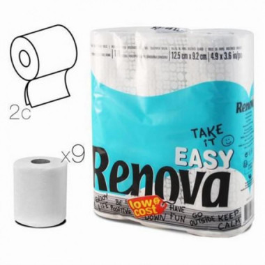 Pack 9 Rollos Papel Higi&eacute;nico Renova Doble Capa Super Suave