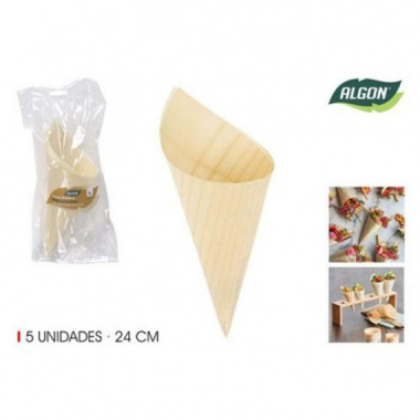Pack 5 Conos de Madera de Bamb&uacute; para Aperitivos Algon 24cm