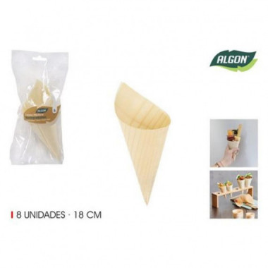 Pack de 8 Conos de Madera para Aperitivos Algon 18 cm