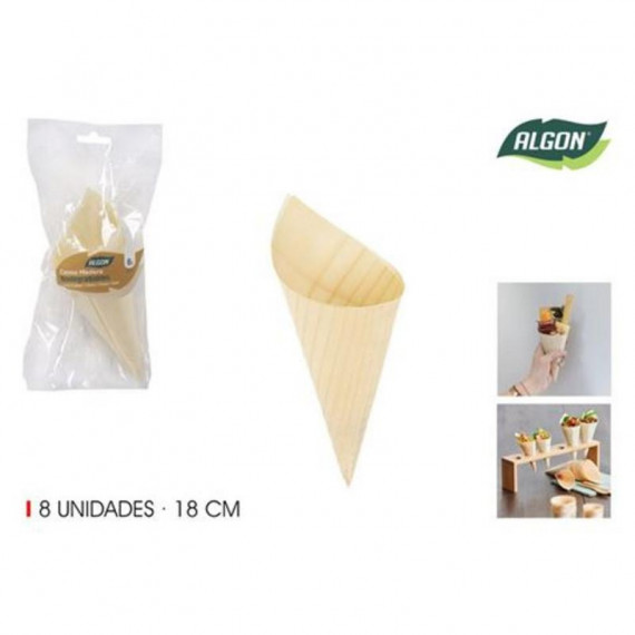 Pack de 8 Conos de Madera para Aperitivos Algon 18 cm