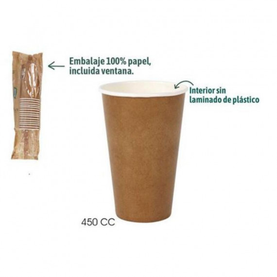 Set de 15 Vasos de Cartón Kraft Algon 450ml Ecológicos para Bebidas Frías y Calientes